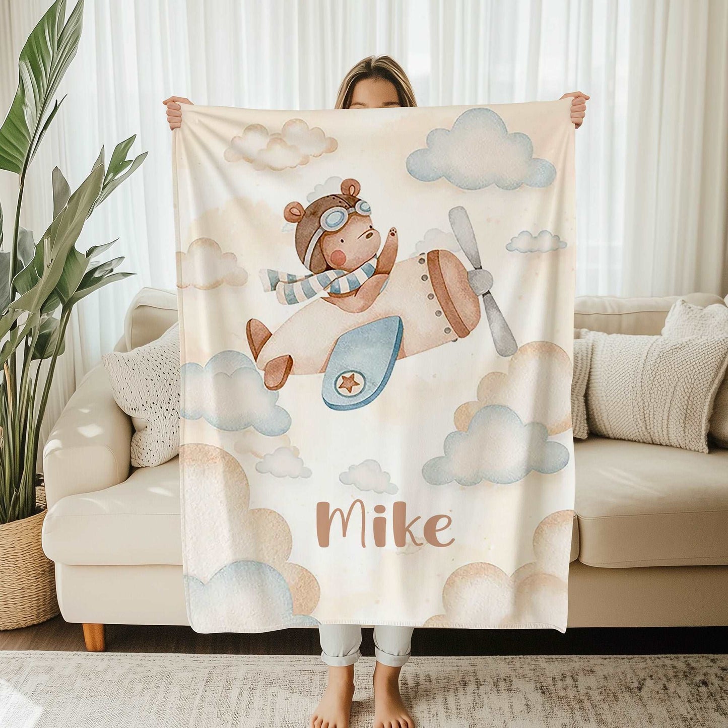 Bear On Plane Blanket
