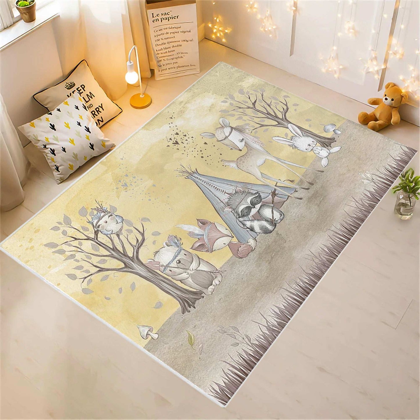 Boho Animal Friends Nursery Rug