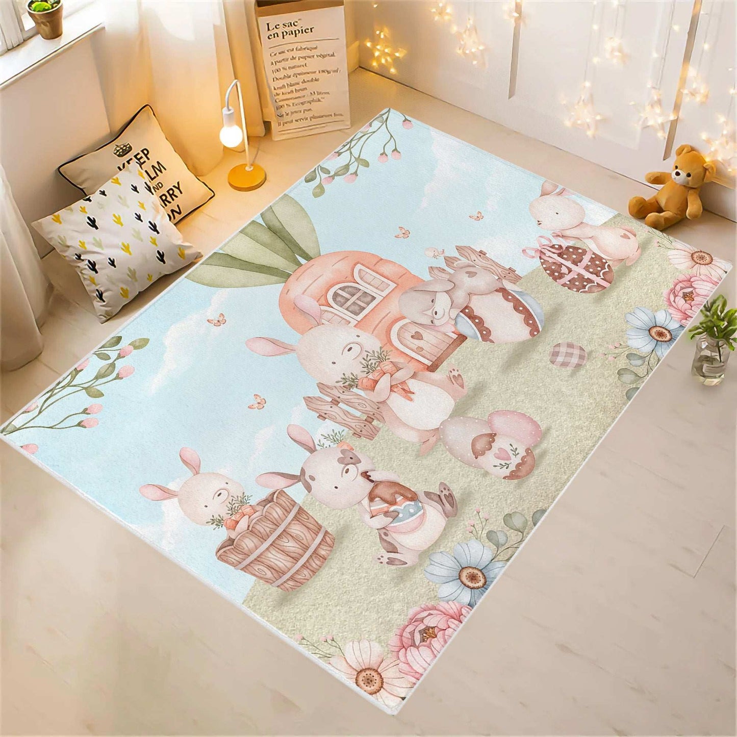 Bunny Family Kids Playroom Rug