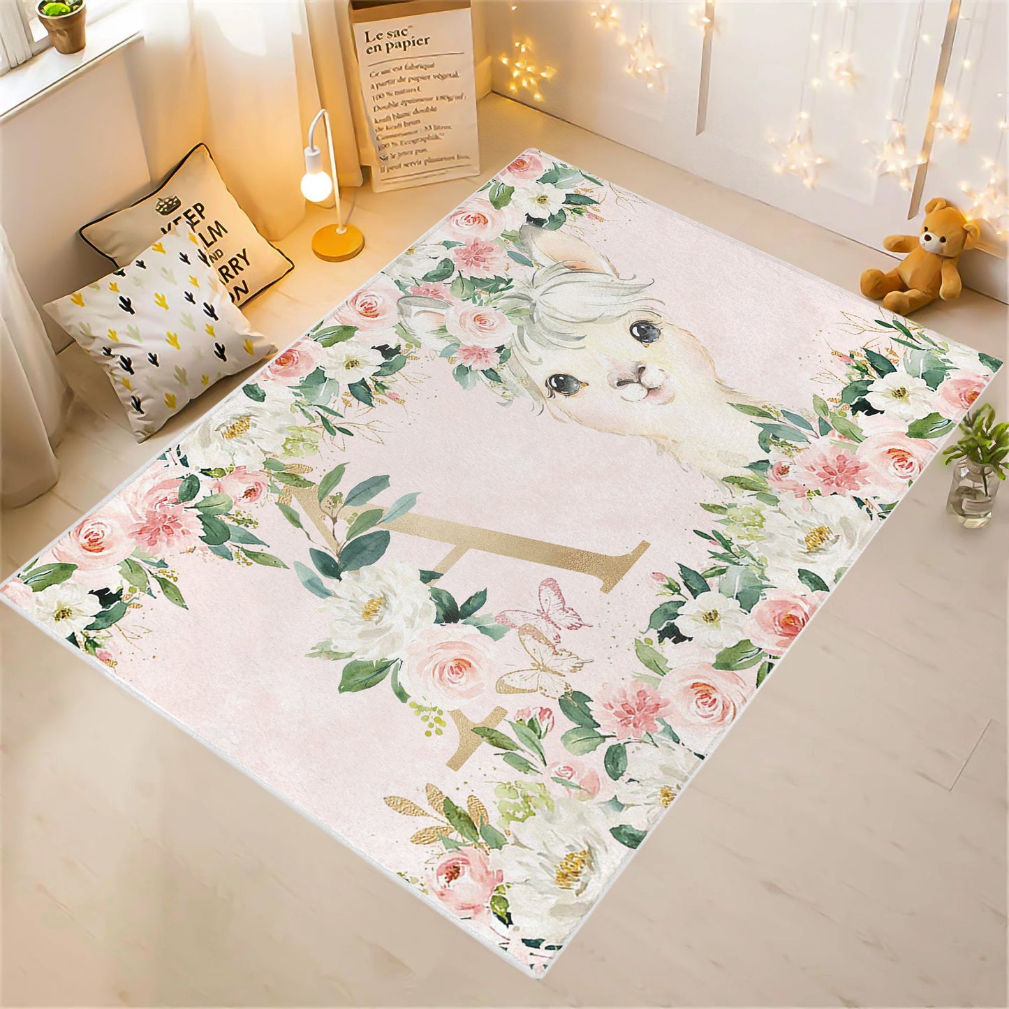 Llama Rose Floral Rug