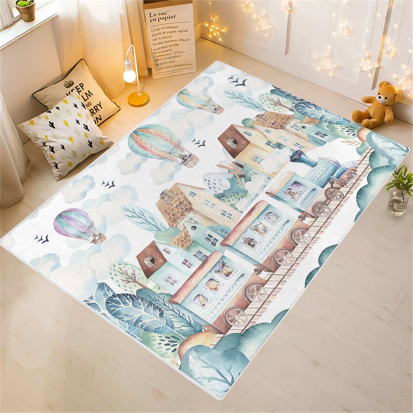 Animals On Train Nursery Rug