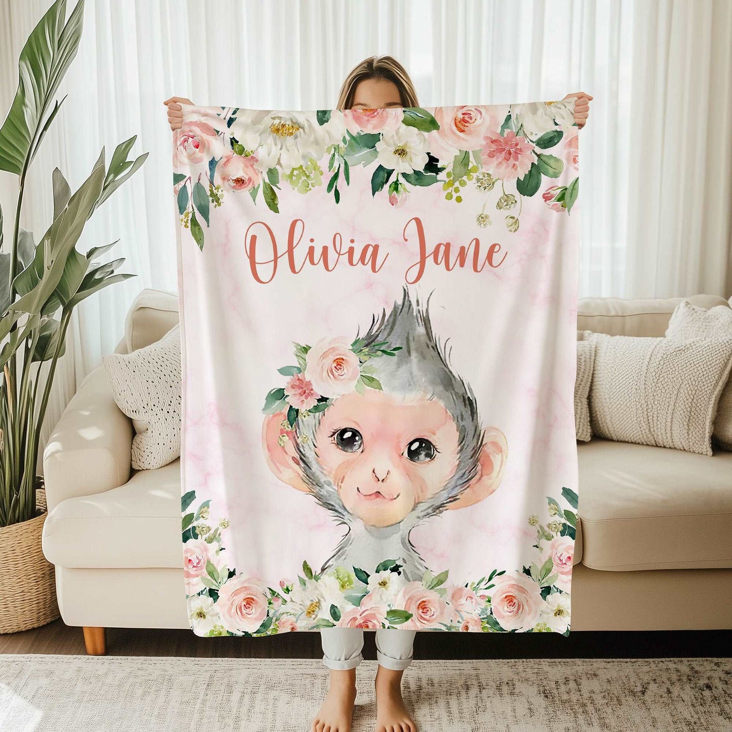 Monkey Rose Floral Blanket