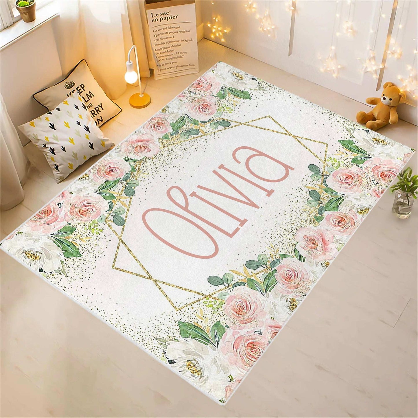 Rose Floral Custom Name Rug