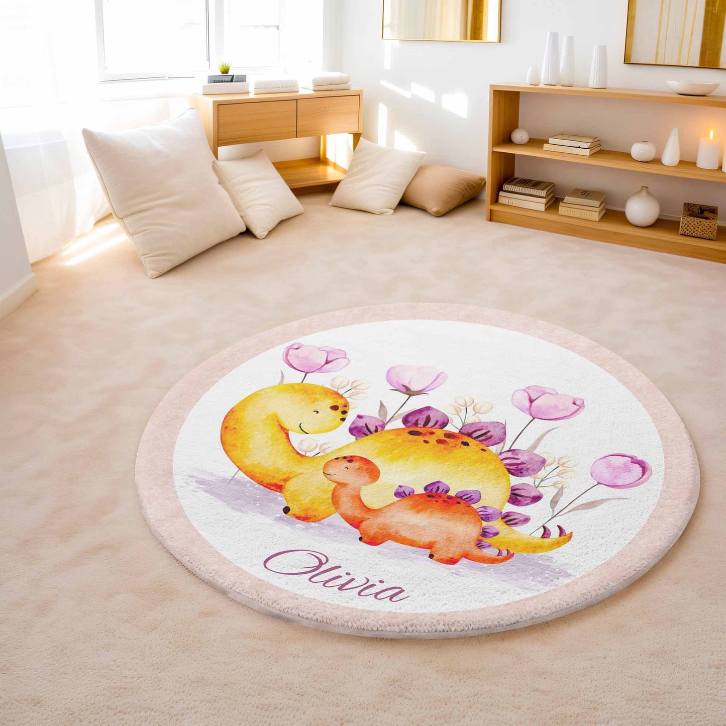 Mom And Baby Dinosaur Round Rug