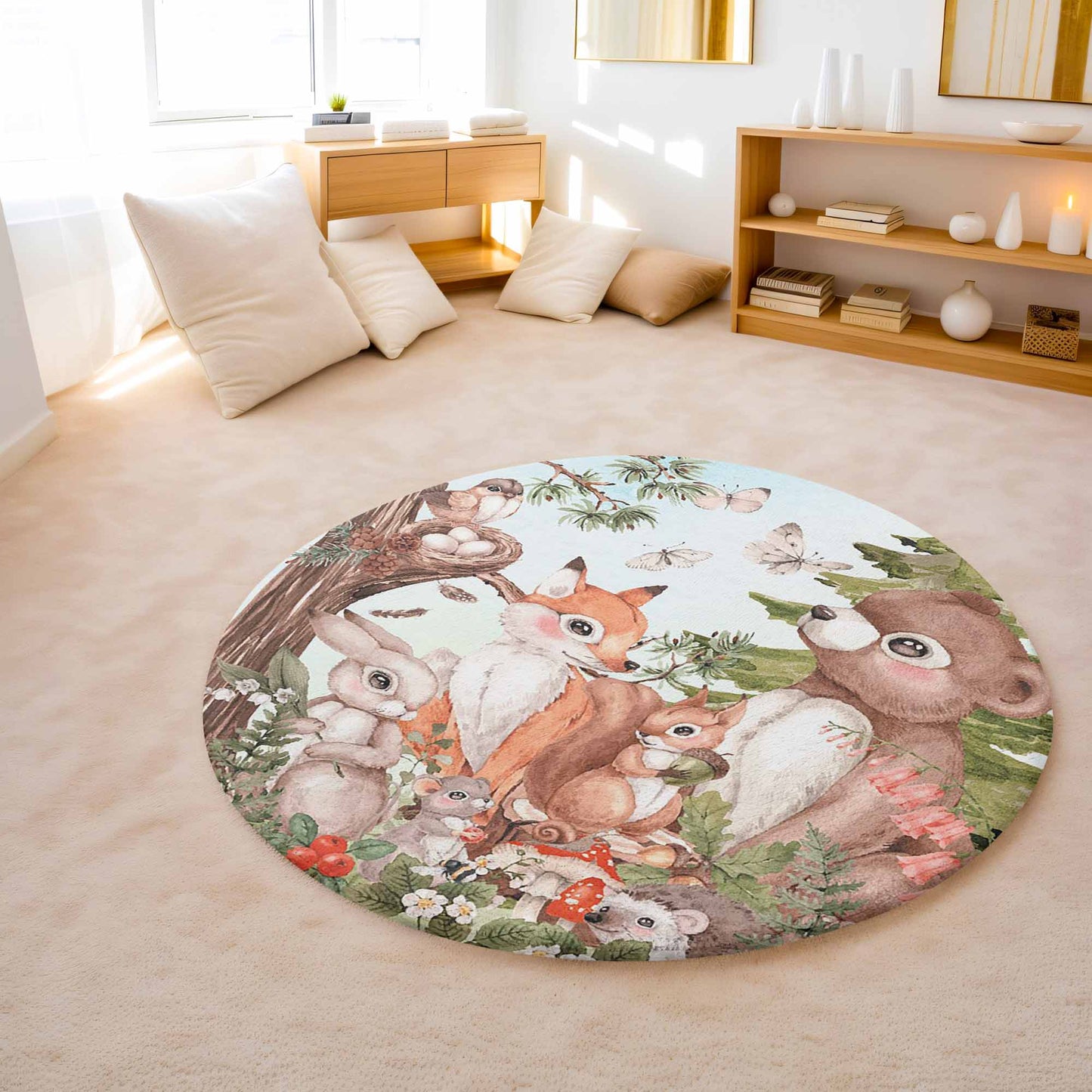 Woodland Animals Round Rug