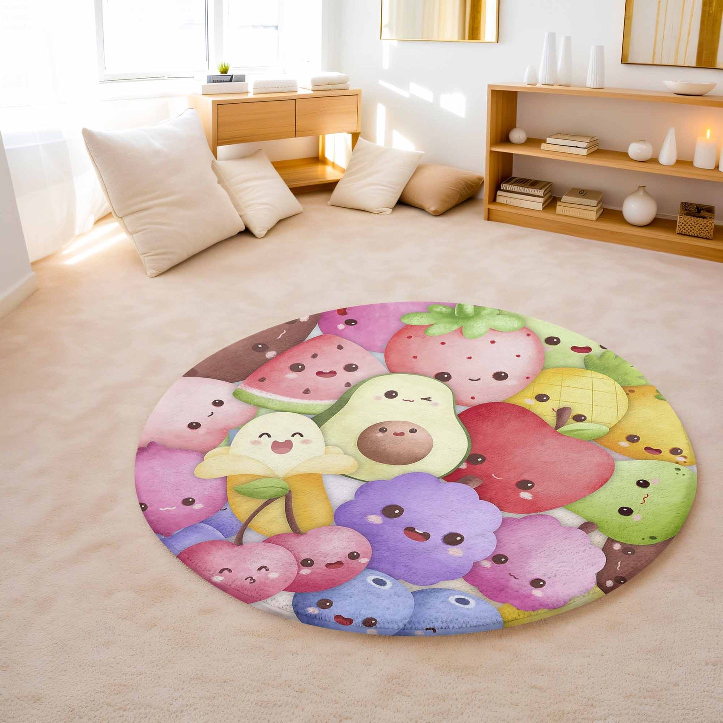 Kawaii Fruits Round Rug