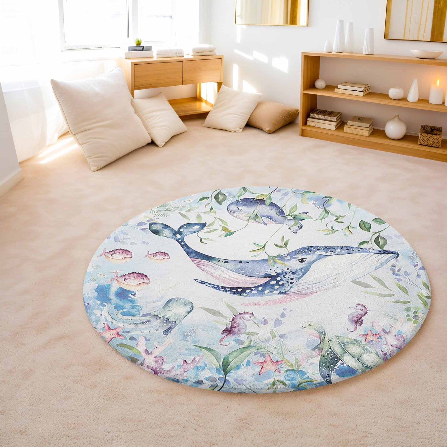 Sea Whale Round Rug