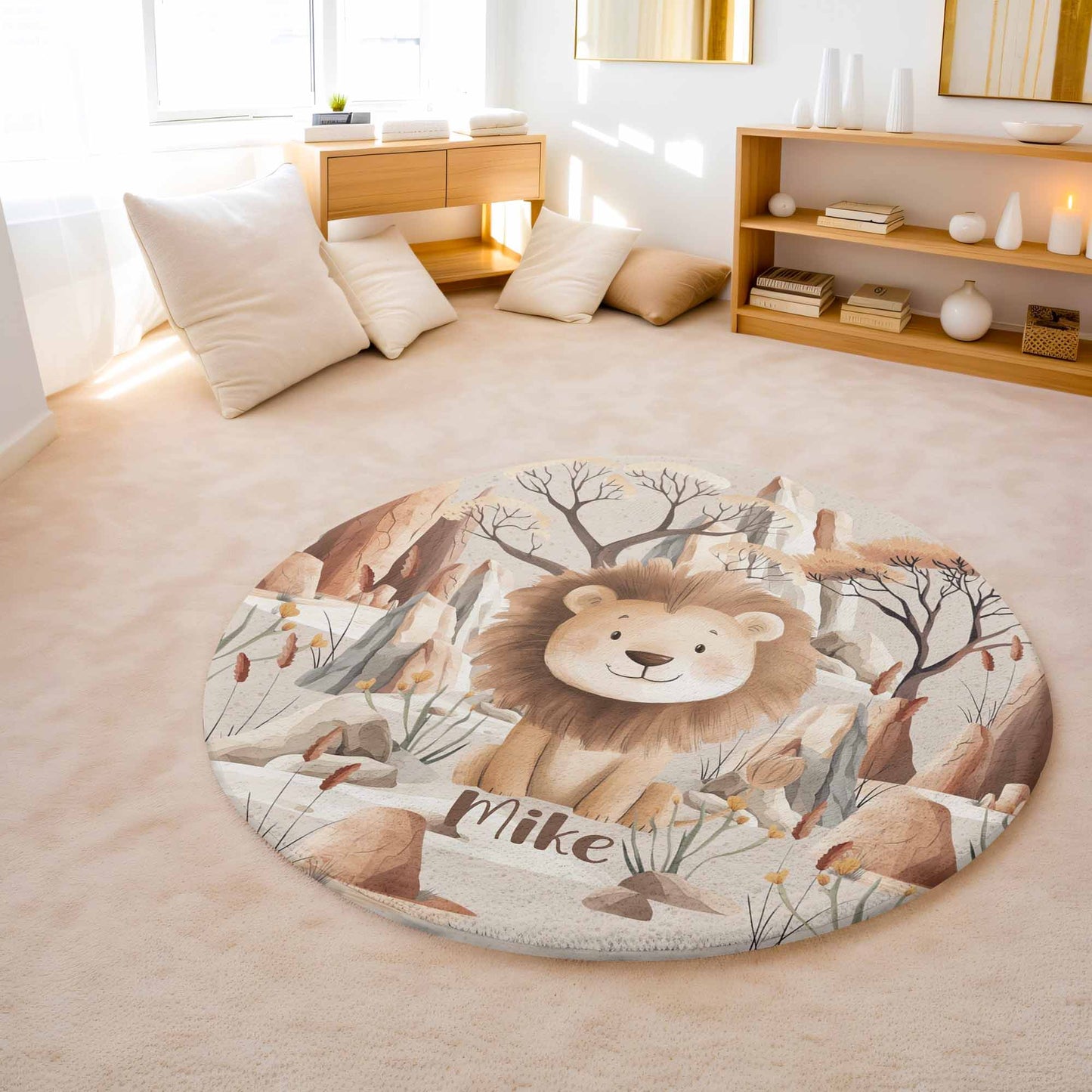 Safari Lion Round Rug