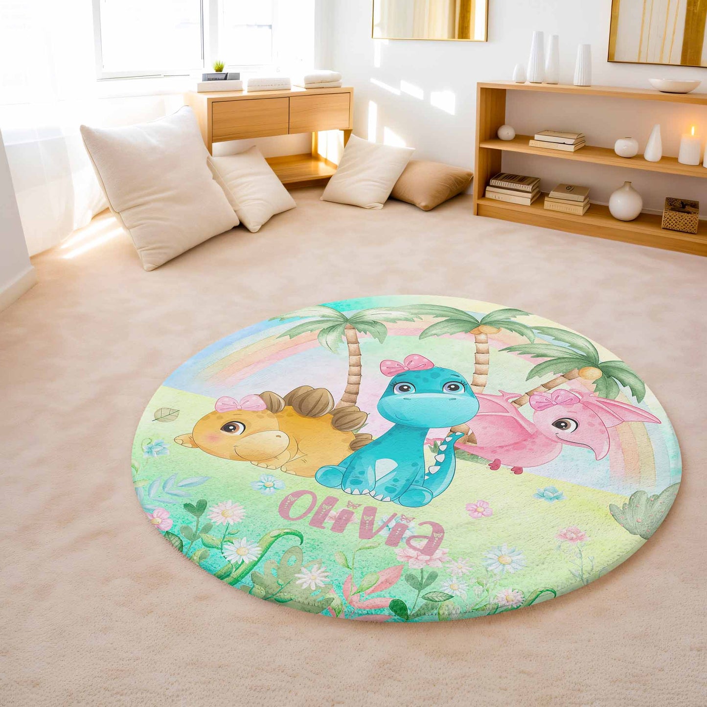 Dinosaur Tropical Round Rug