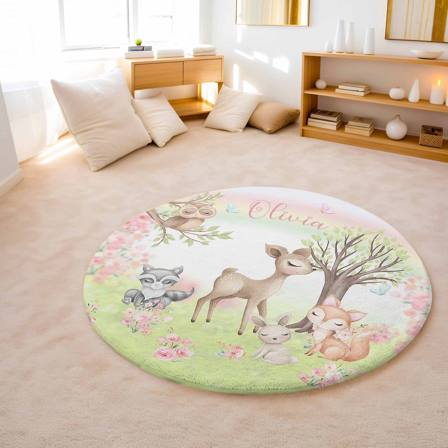 Woodland Animals Round Rug