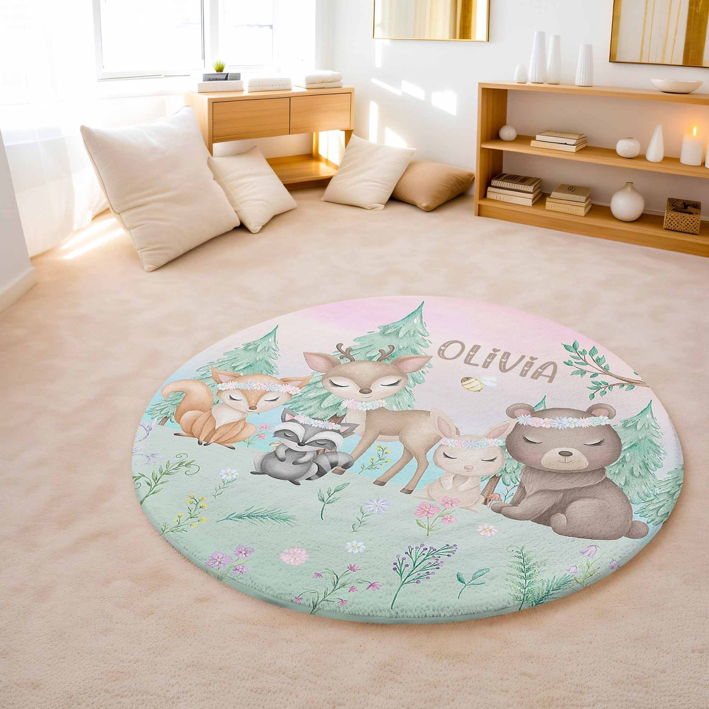 Woodland Animals Round Rug