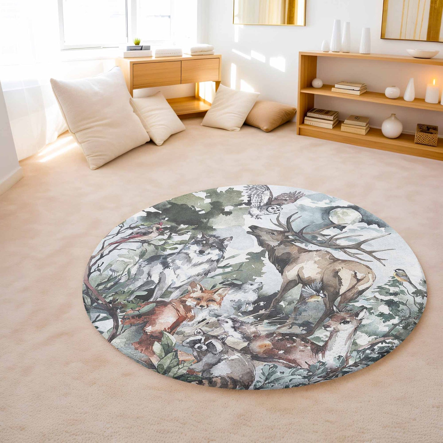 Woodland Animals Round Rug