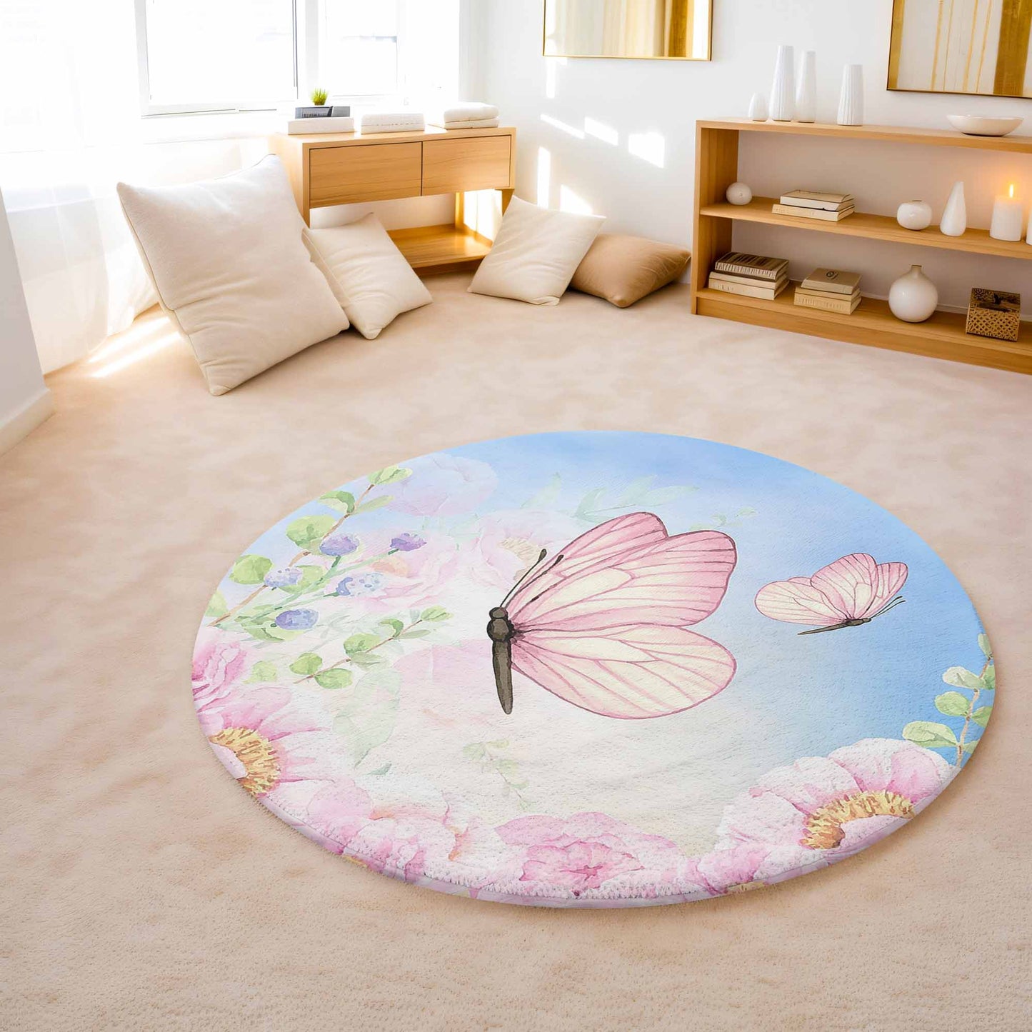 Spring Butterfly Round Rug