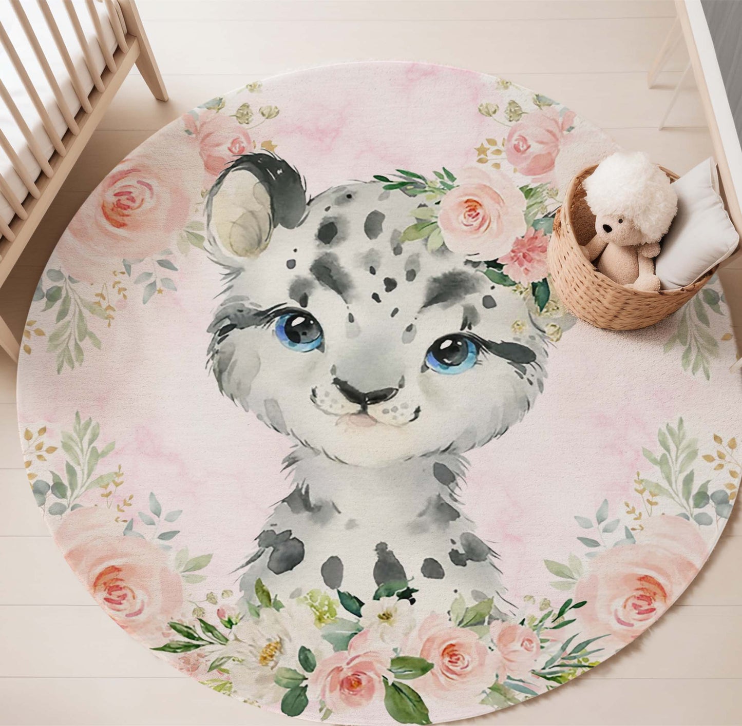 Baby Leopard Rose Floral Round Rug