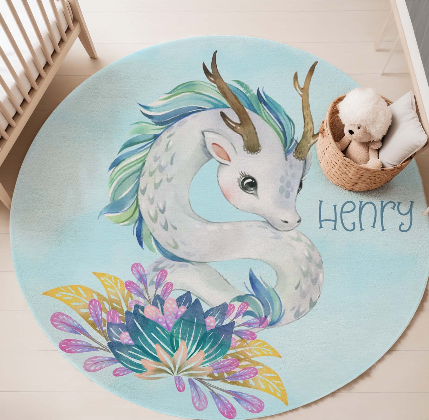 Baby Dragon Floral Round Rug