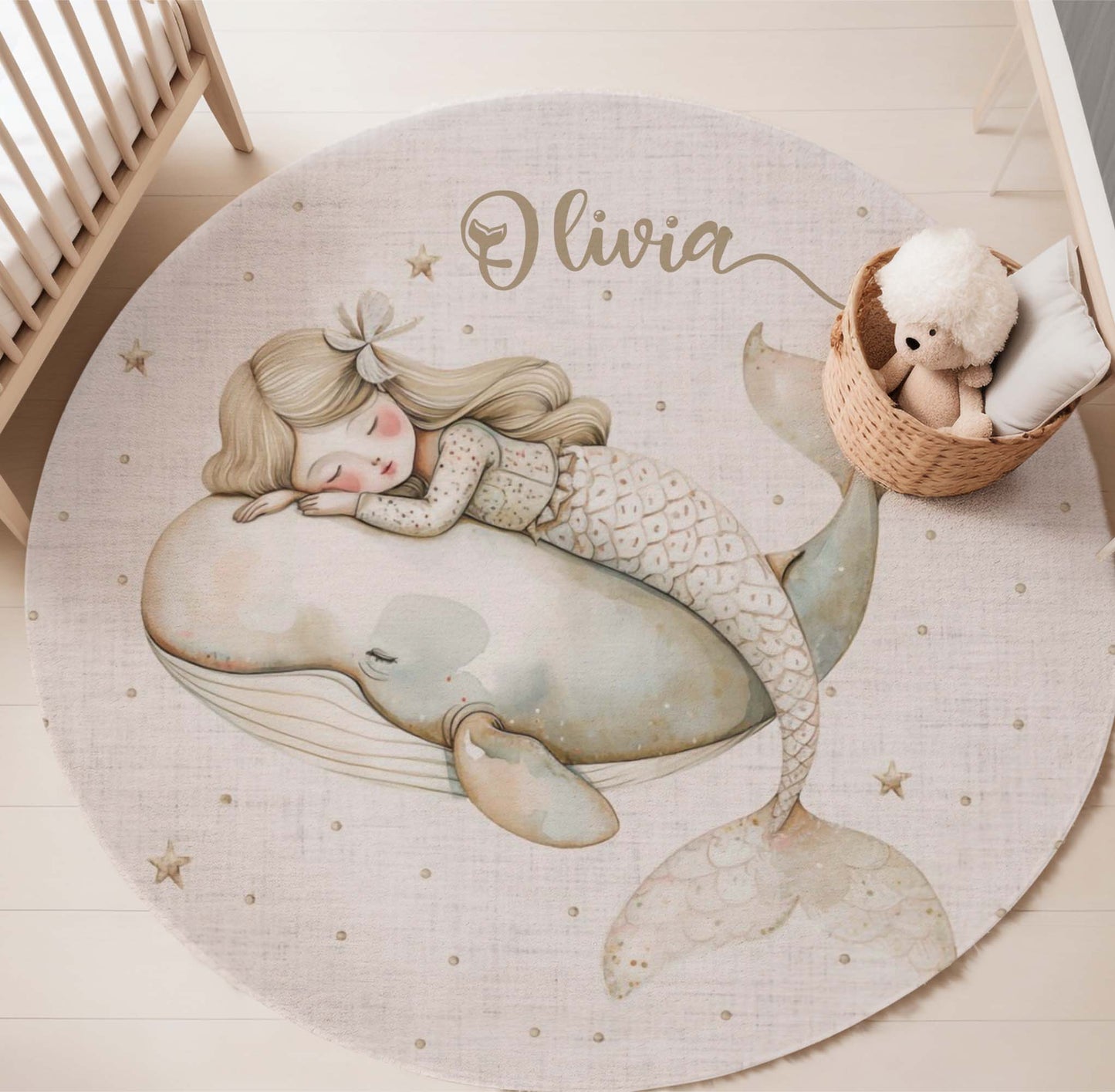 Mermaid Whale Round Rug