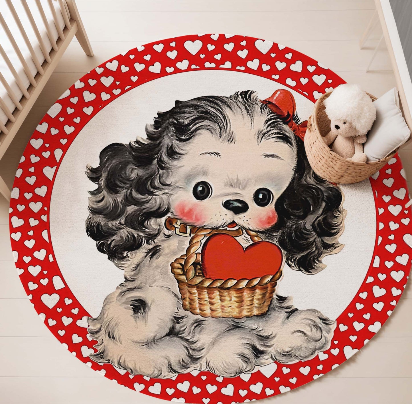 Vintage Puppy Love Round Rug