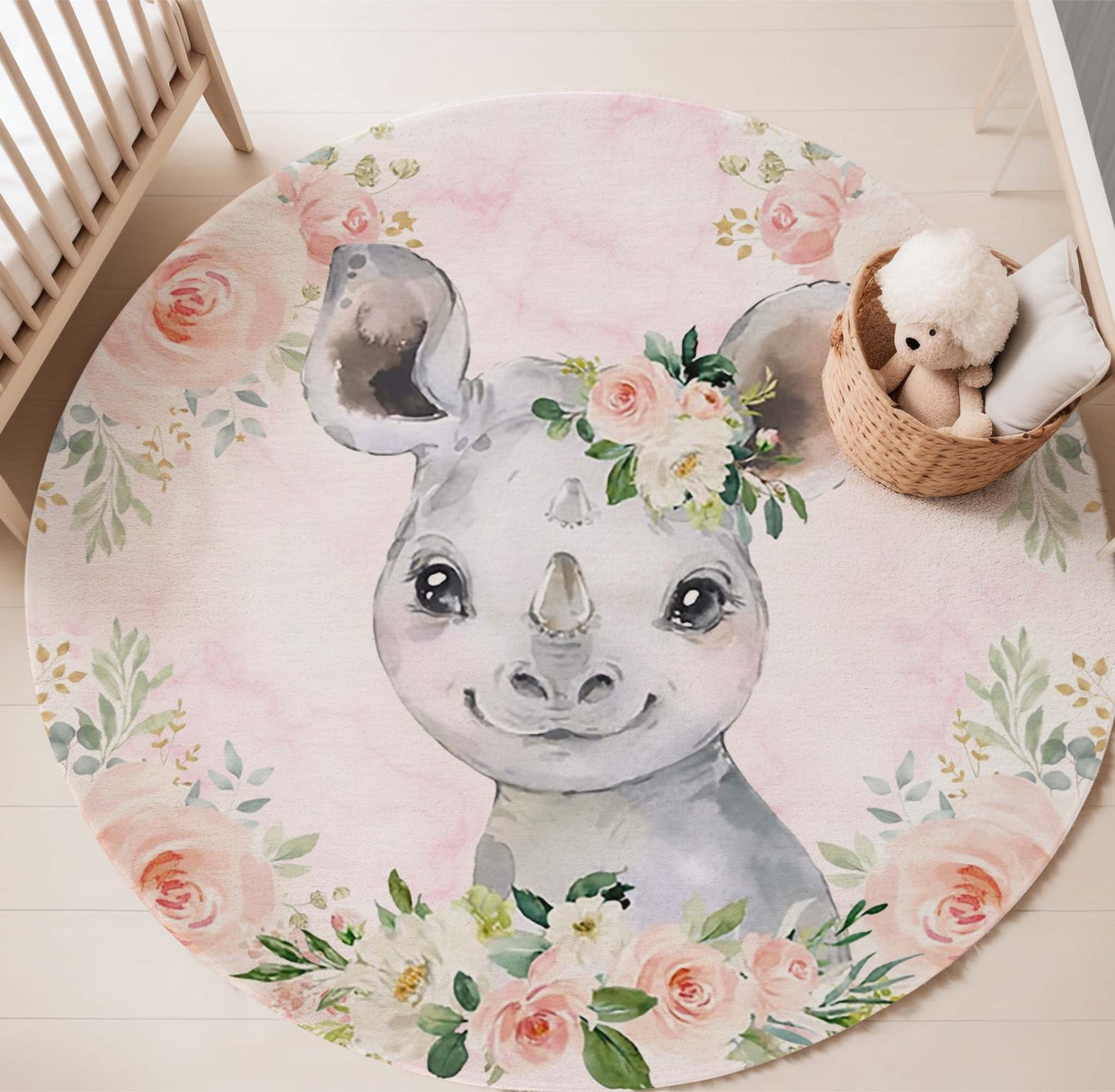 Baby Rhino Rose Floral Round Rug