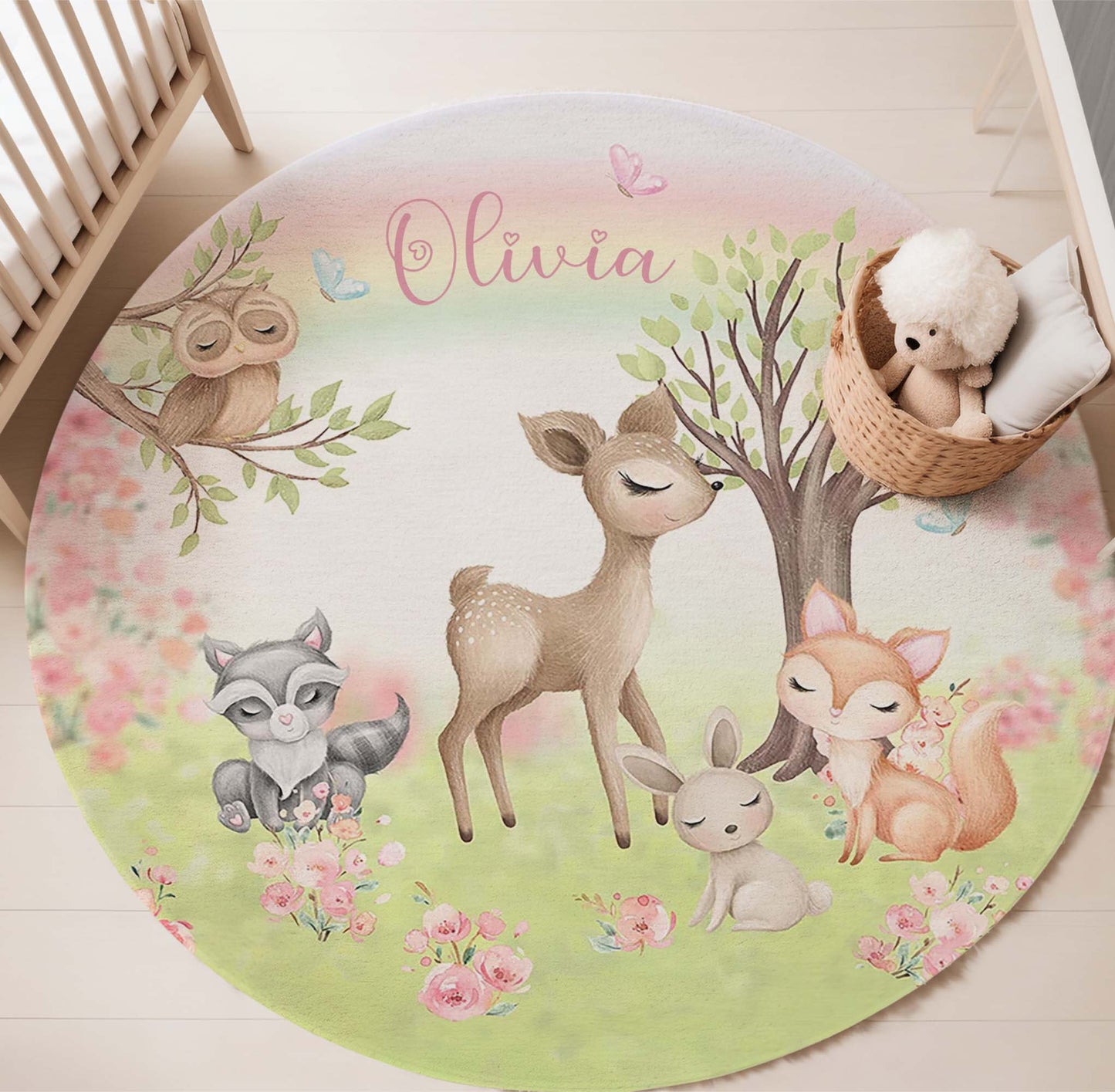 Woodland Animals Round Rug