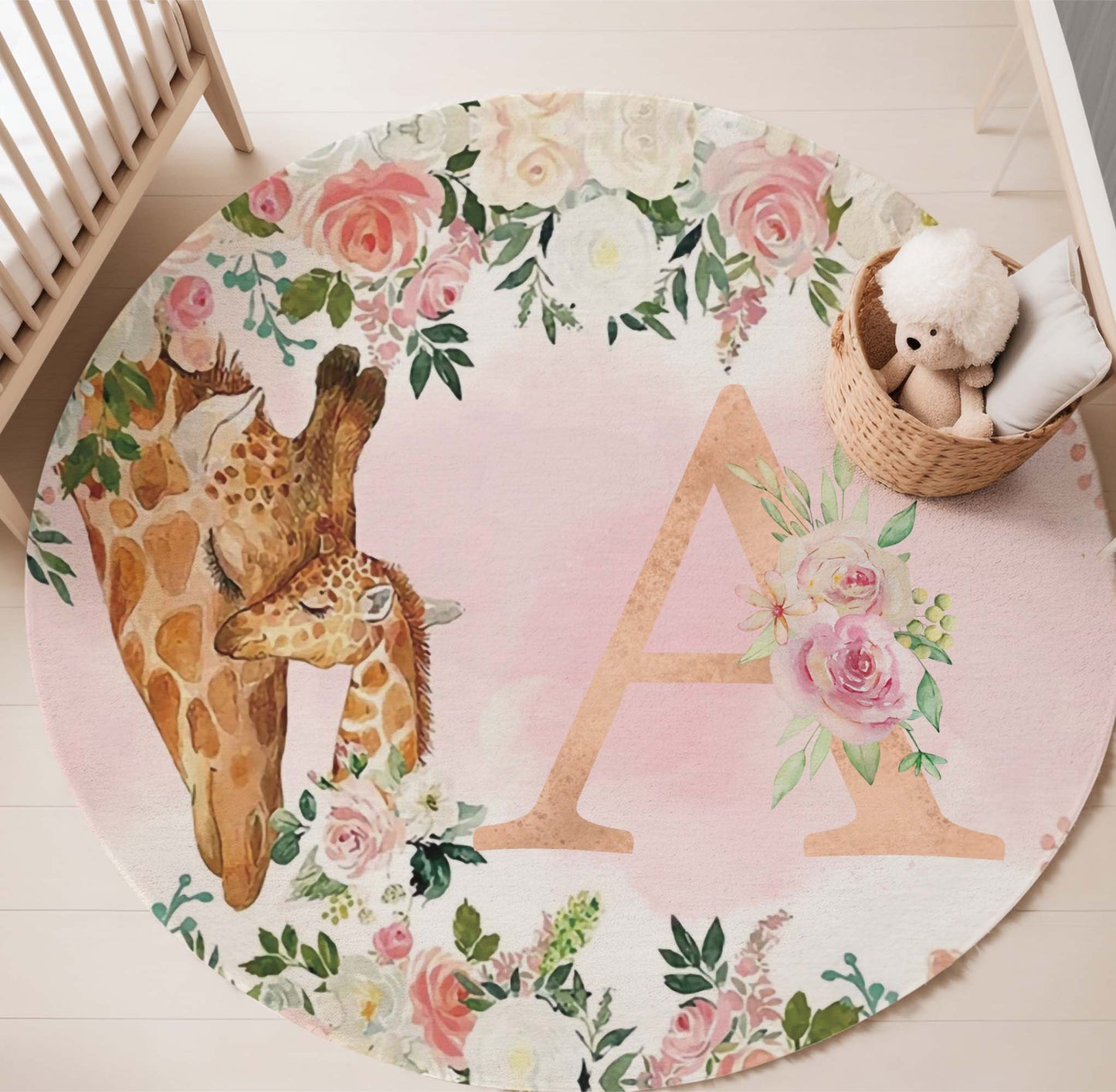 Mom And Baby Giraffe Round Rug
