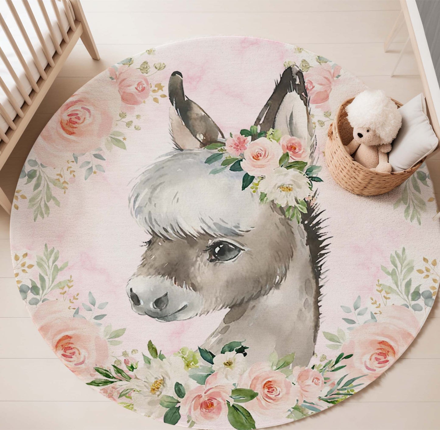 Baby Horse Rose Floral Round Rug