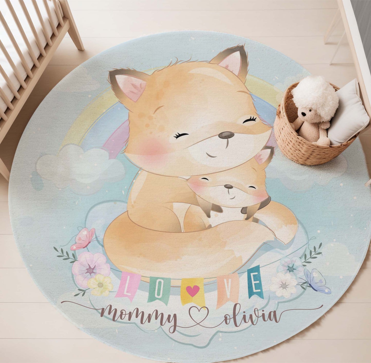 Mom And Baby Fox Round Rug