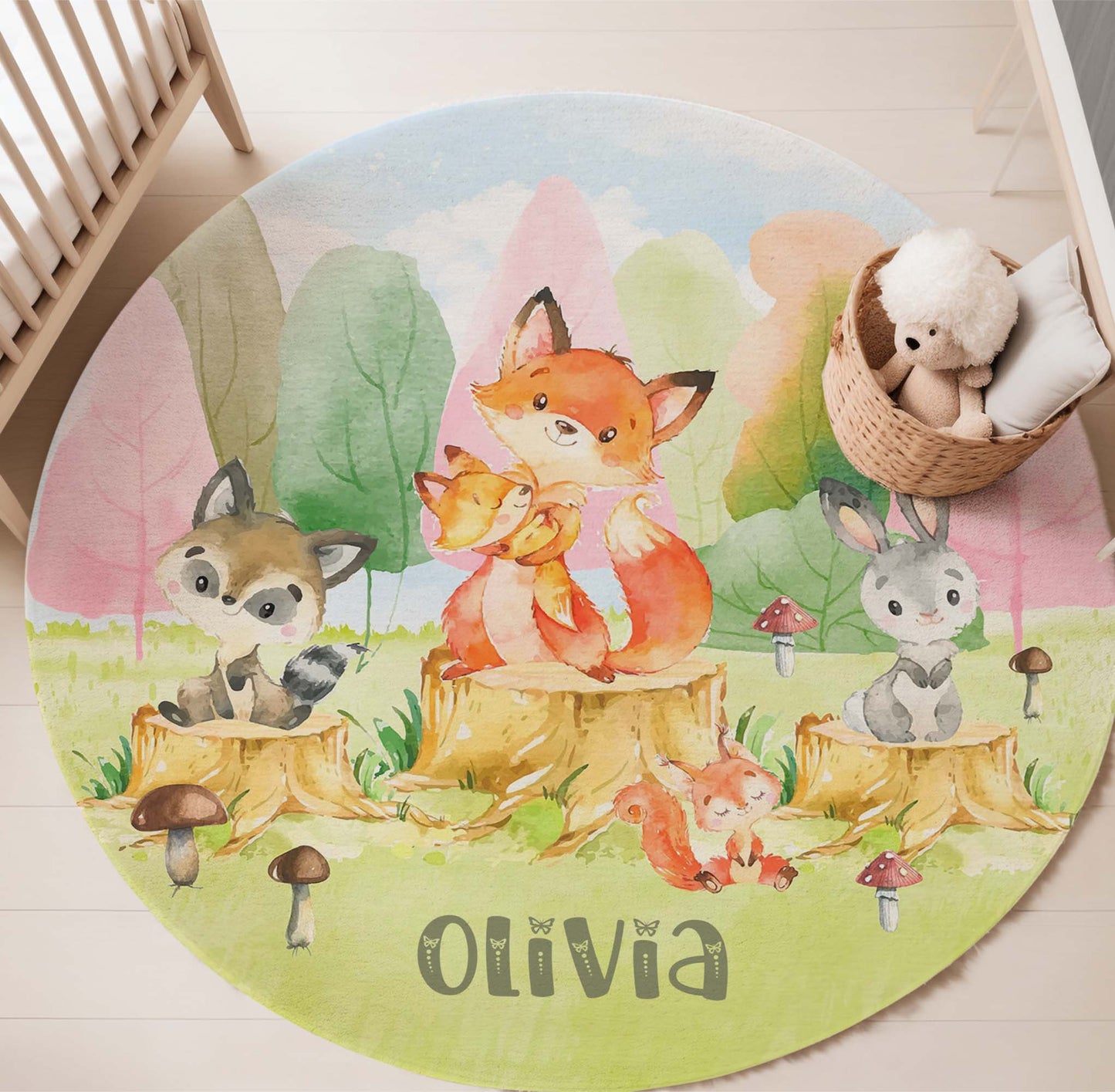 Mom And Baby Fox Round Rug