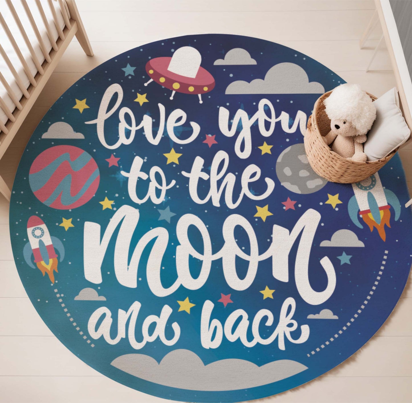 Love You To The Moon Round Rug