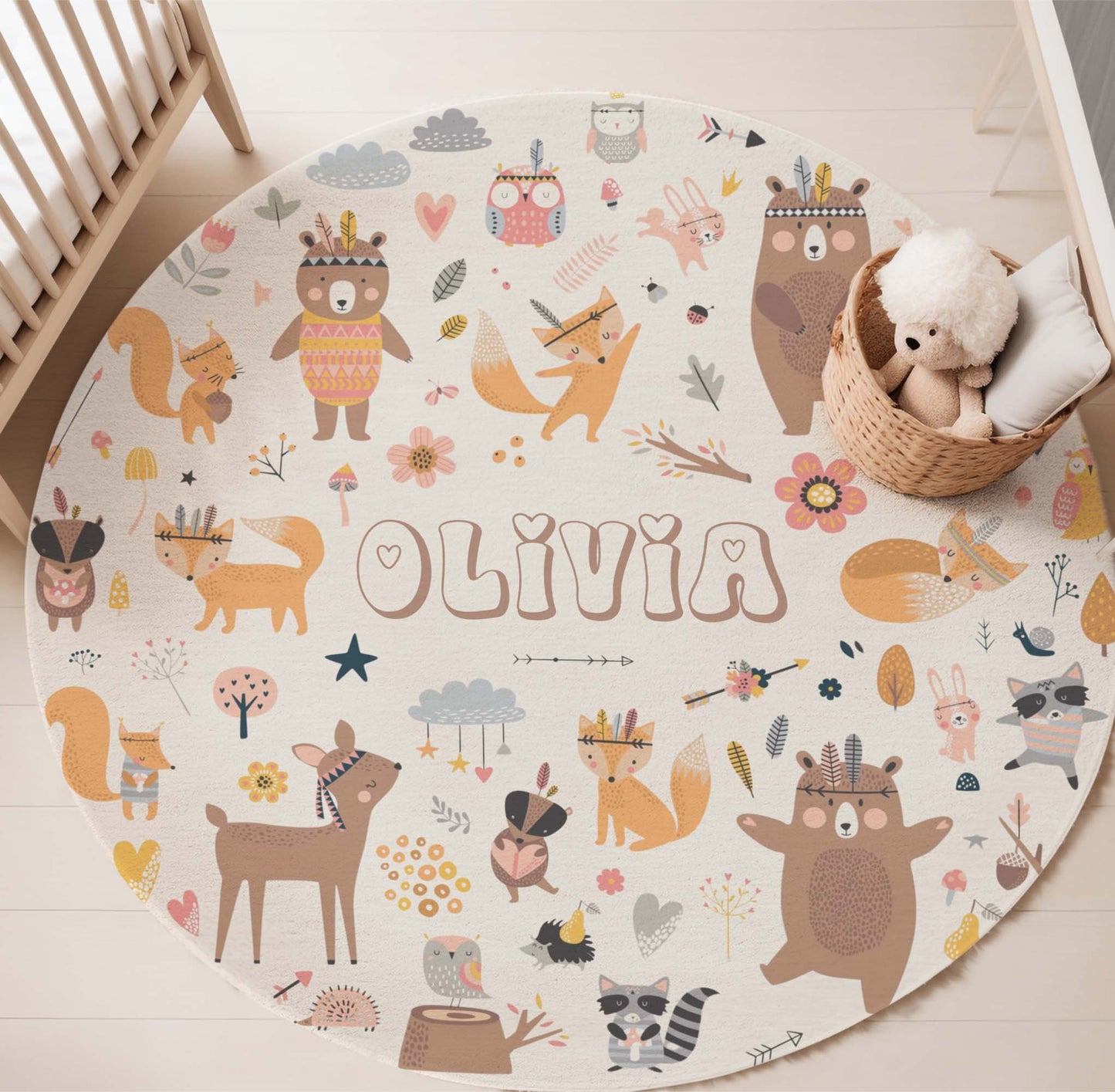 Boho Animals Round Rug