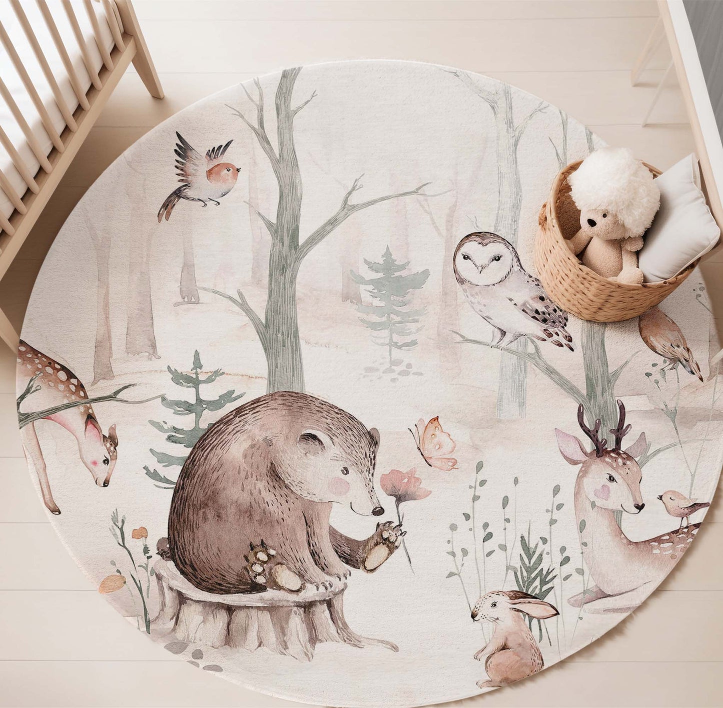 Winter Woodland Animals Round Rug