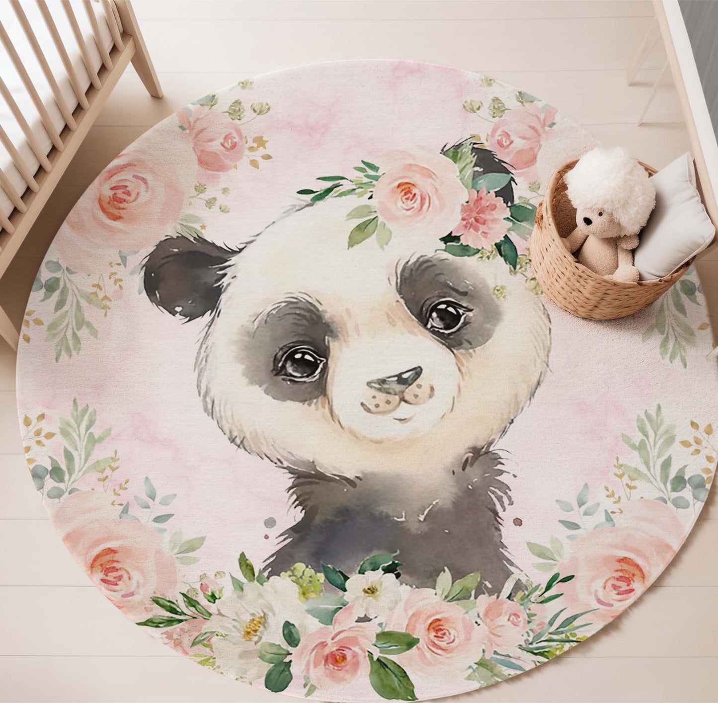 Baby Panda Rose Floral Round Rug