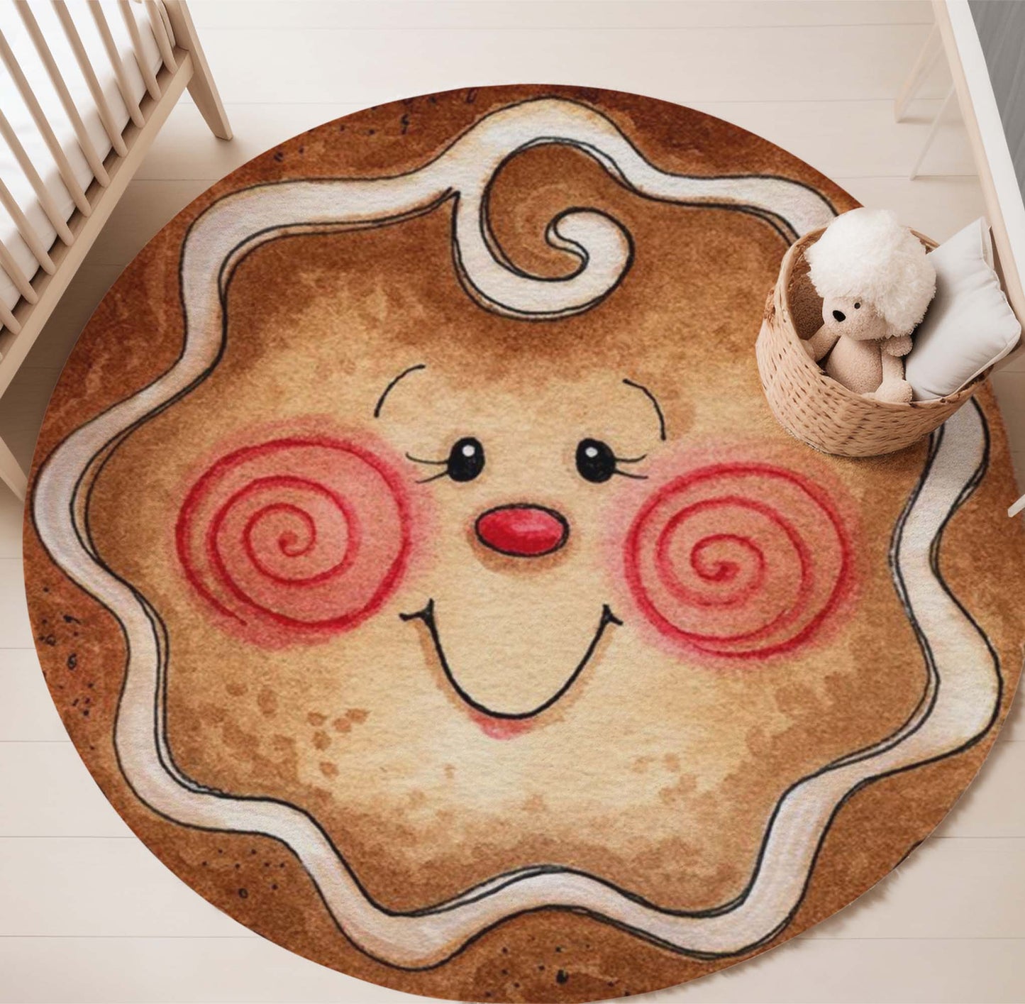 Gingerbread Face Round Rug