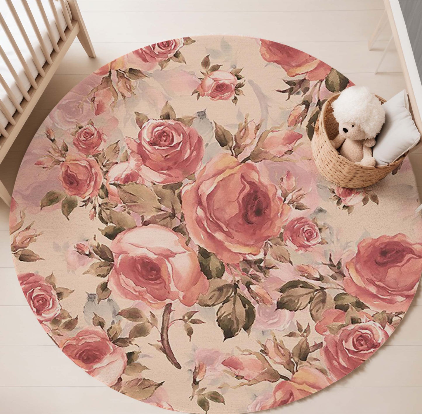 Vintage Rose Floral Round Rug