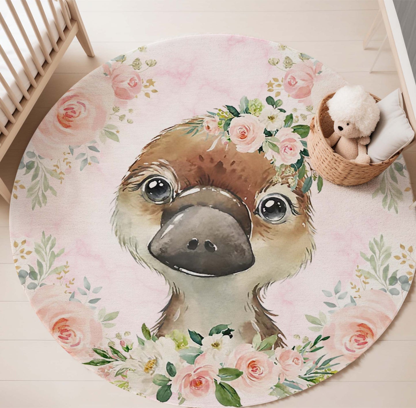 Baby Platypus Rose Floral Round Rug