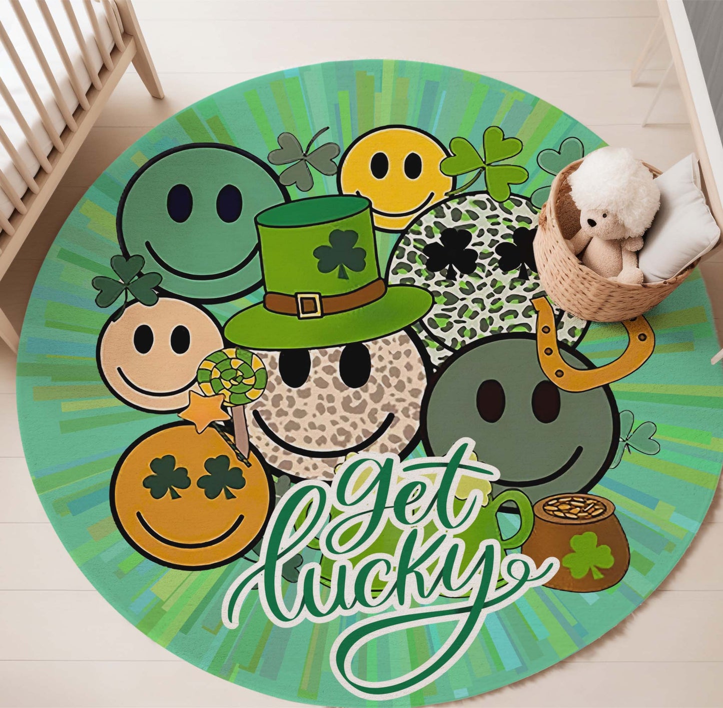 Get Lucky Smile Face Round Rug