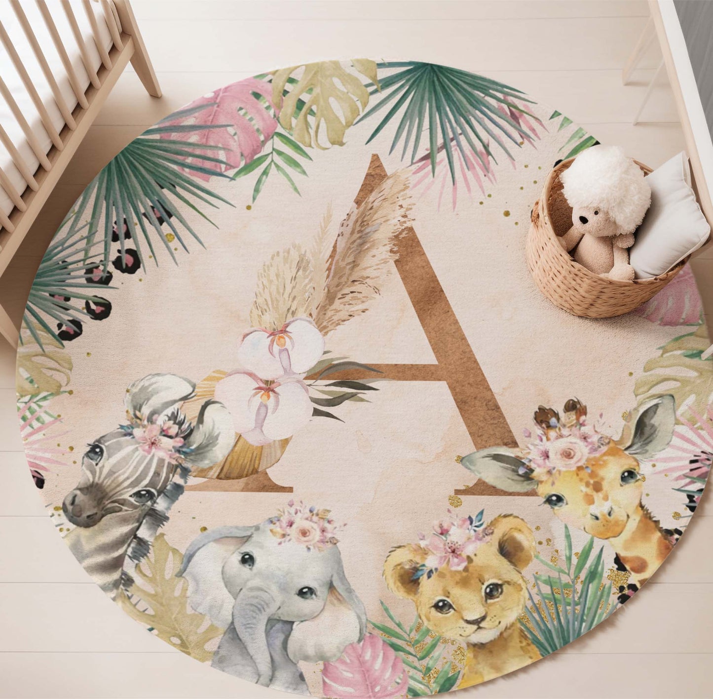 Boho Safari Animals Round Rug
