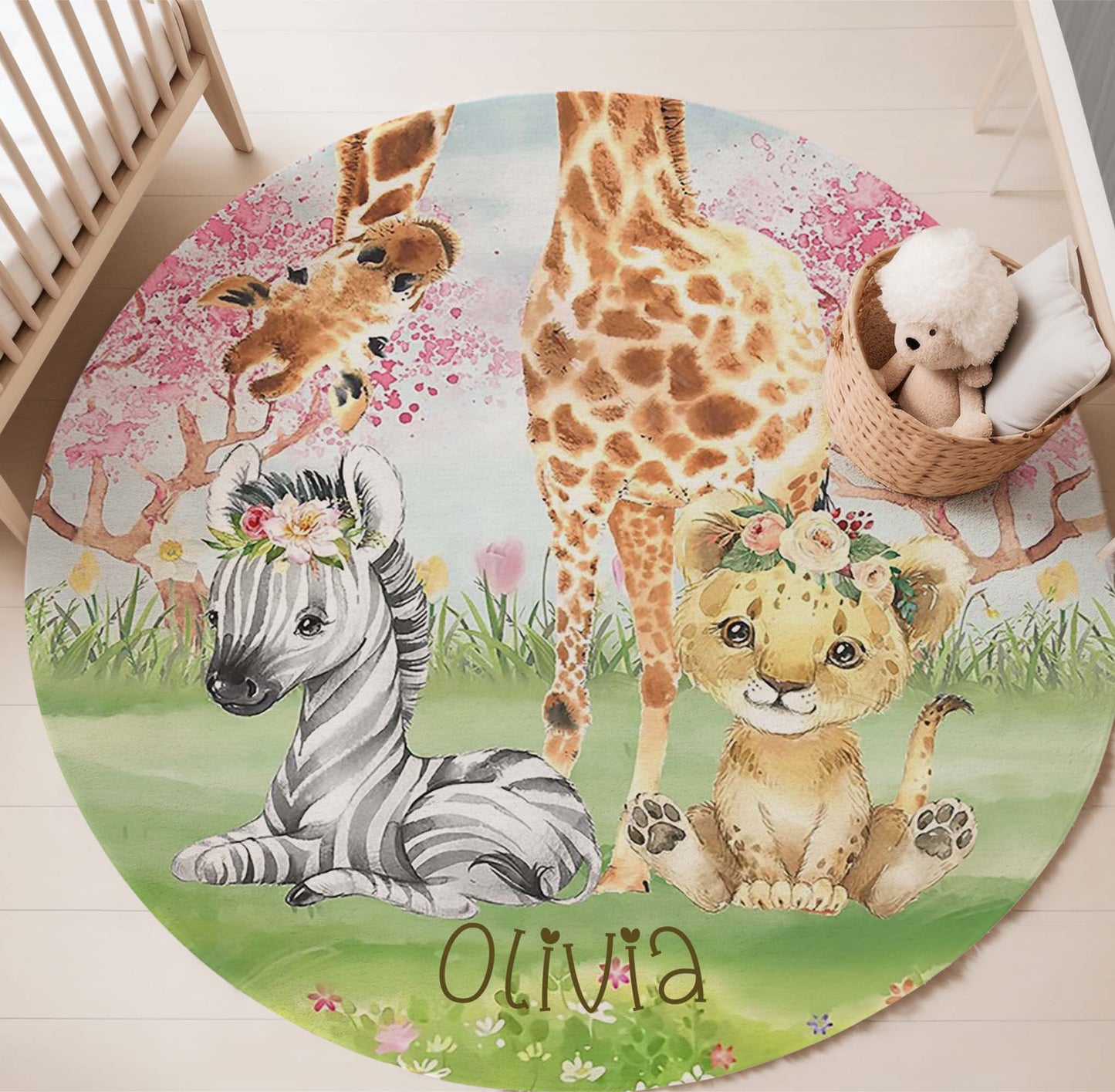 Baby Safari Animals Round Rug