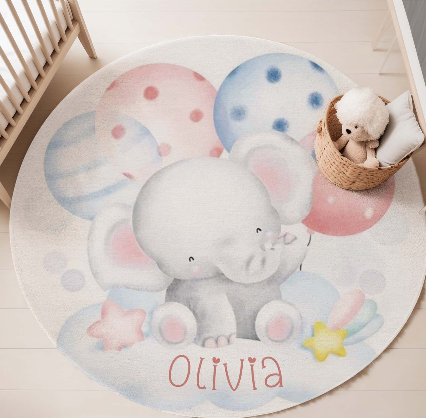Baby Elephant Balloon Round Rug