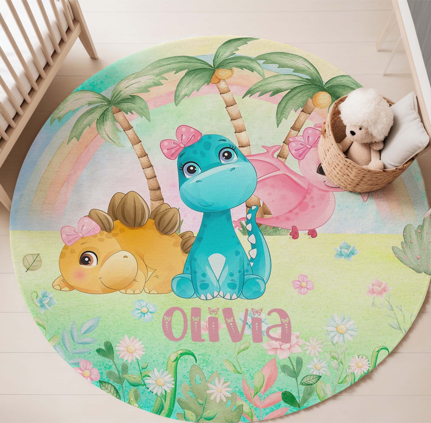 Dinosaur Tropical Round Rug