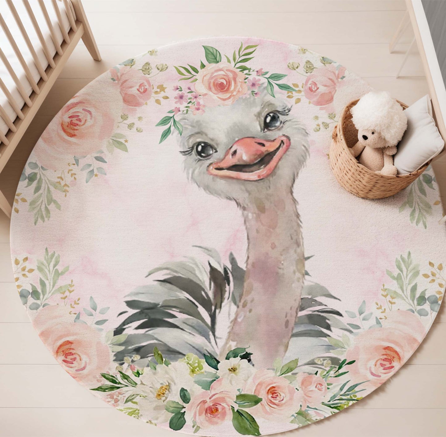 Baby Ostrich Rose Floral Round Rug