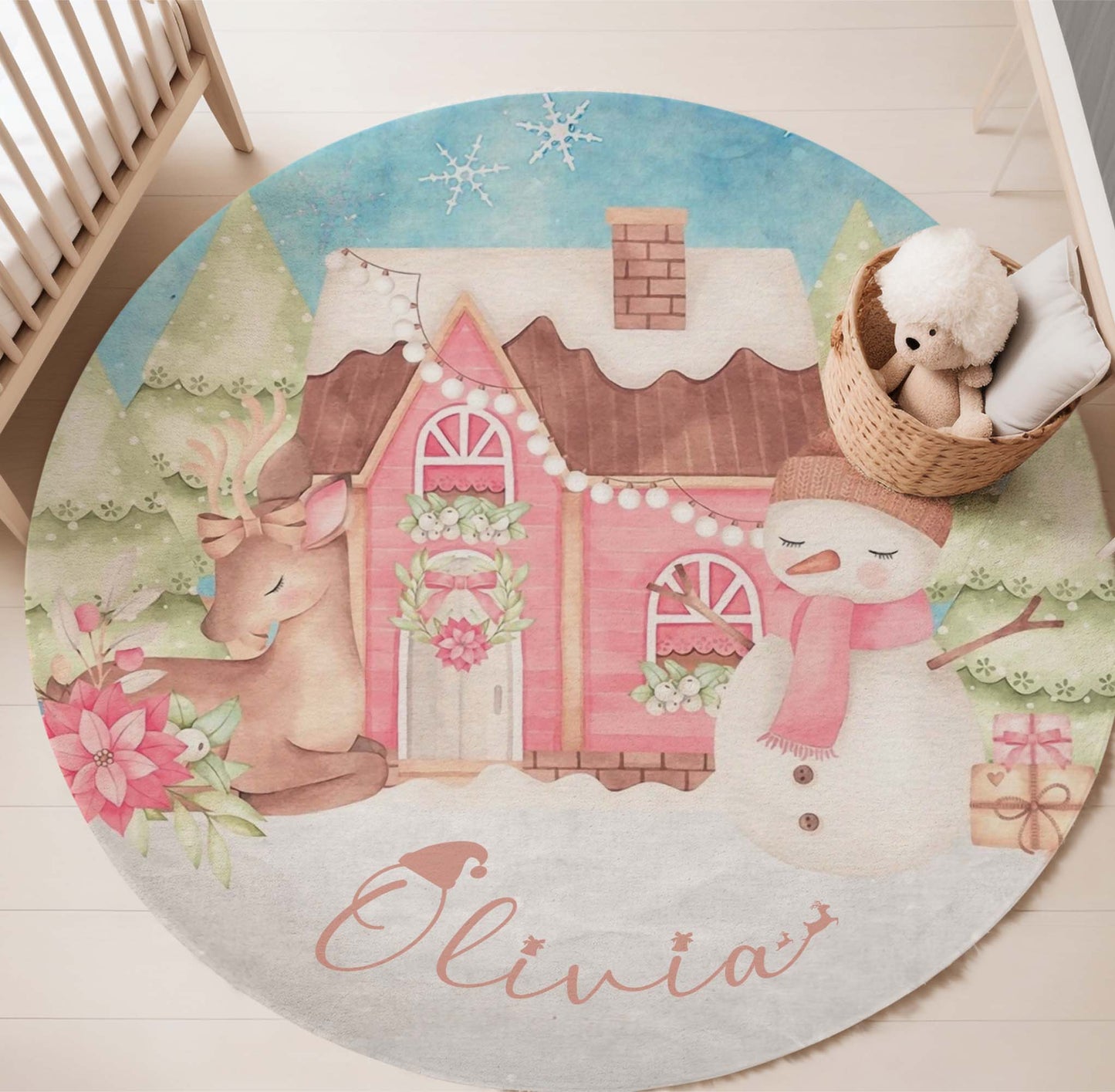 Christmas Snowman Round Rug
