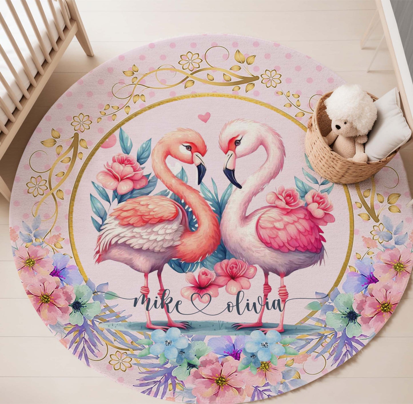 Flamingo Couple Love Round Rug