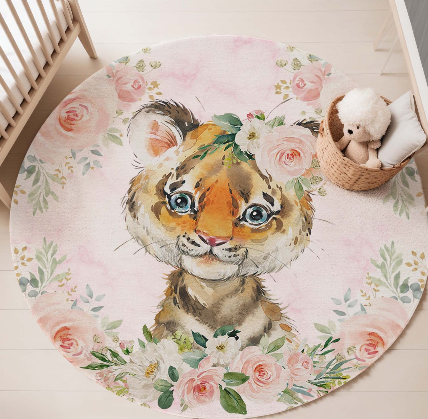 Baby Tiger Rose Floral Round Rug