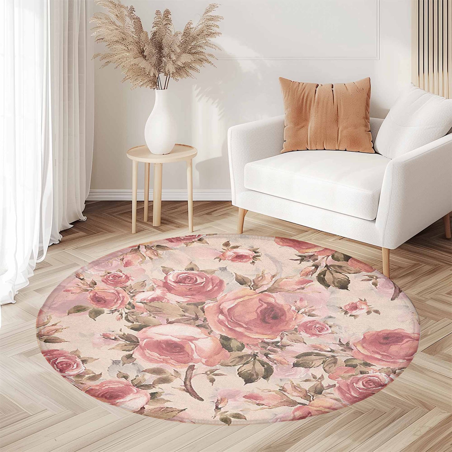Vintage Rose Floral Round Rug