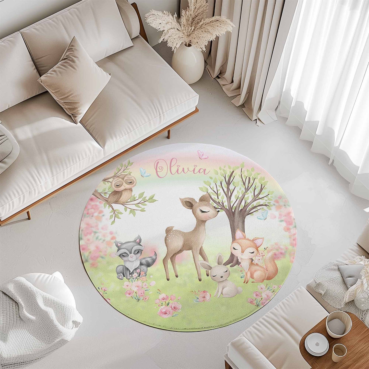 Woodland Animals Round Rug