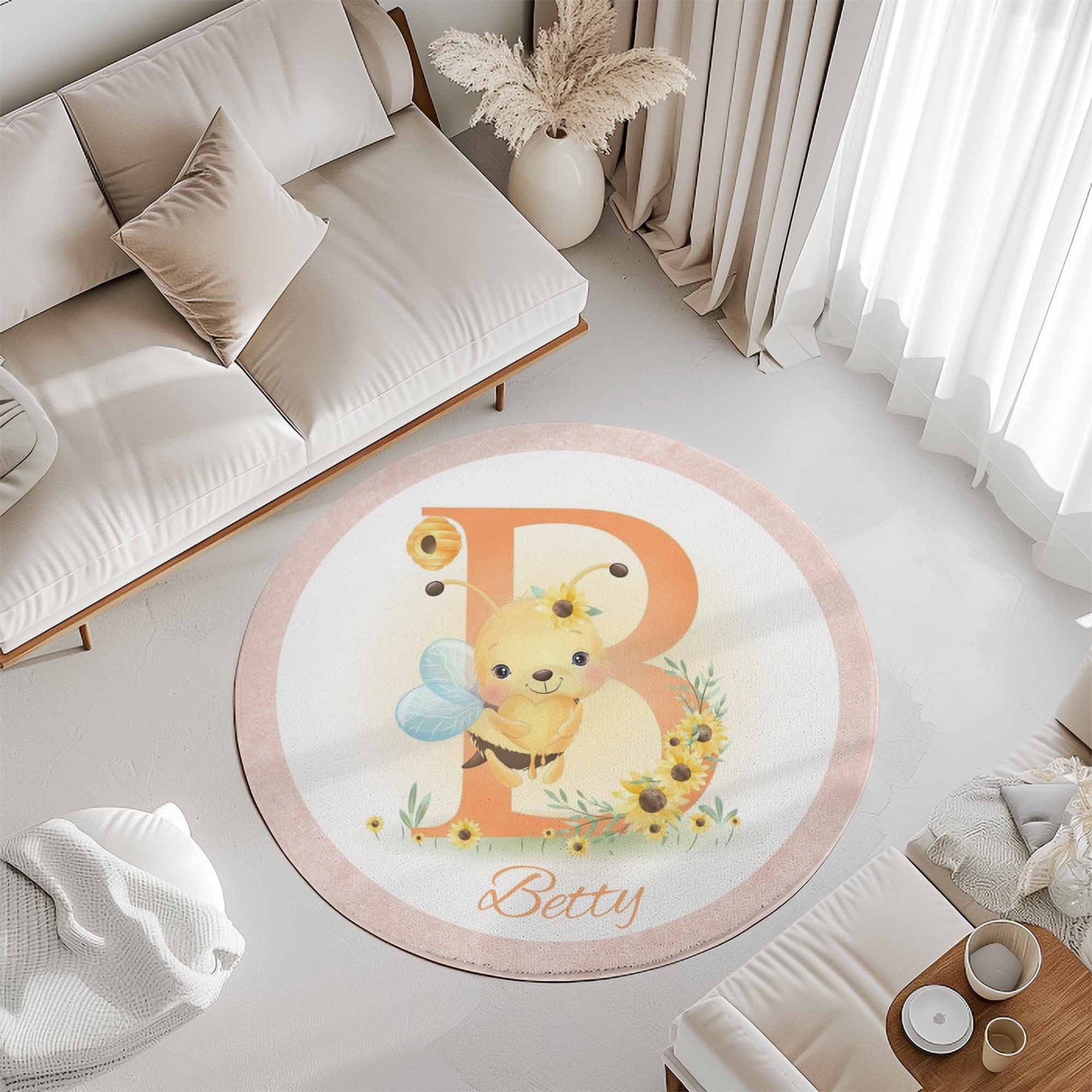 Baby Bee Alphabet Round Rug
