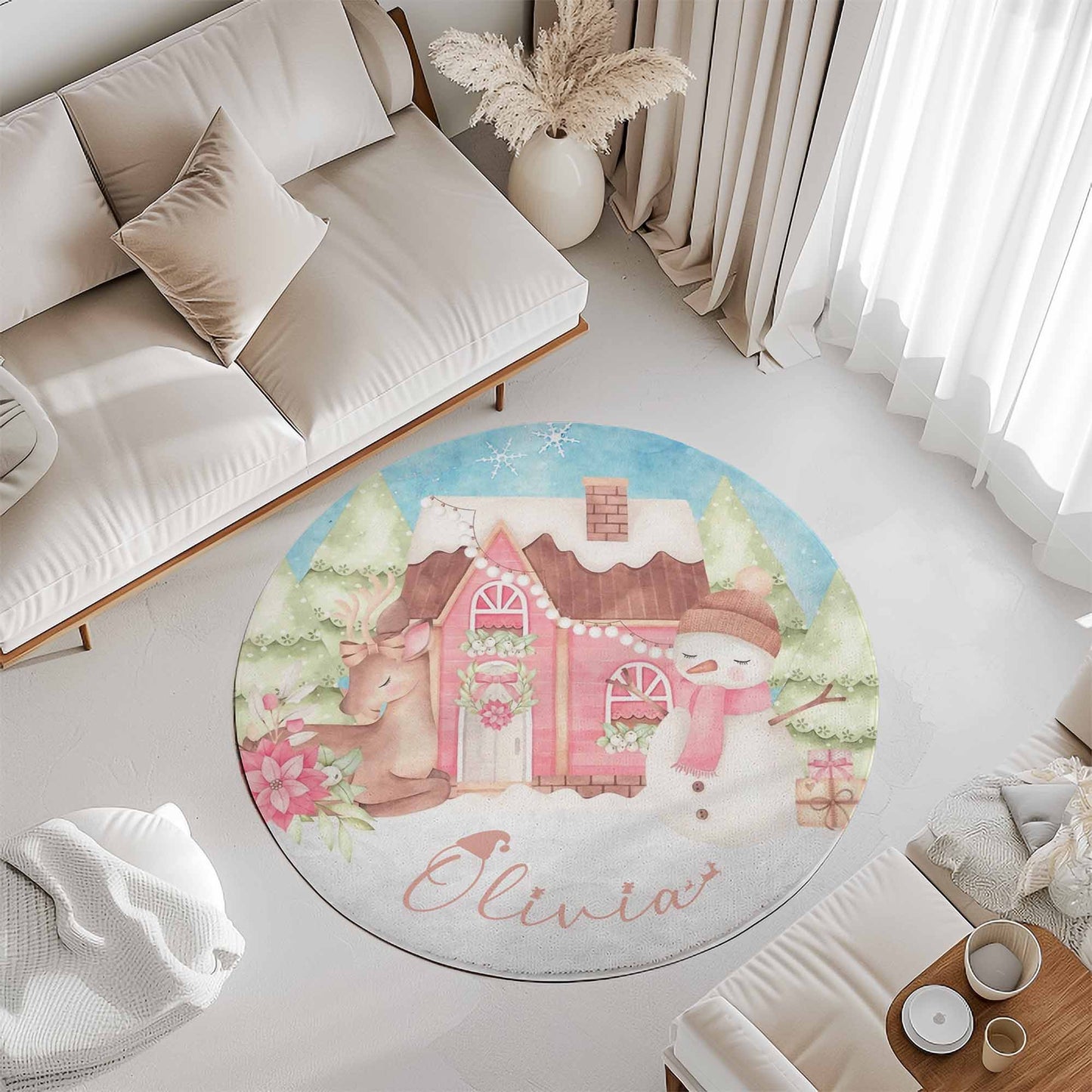 Christmas Snowman Round Rug