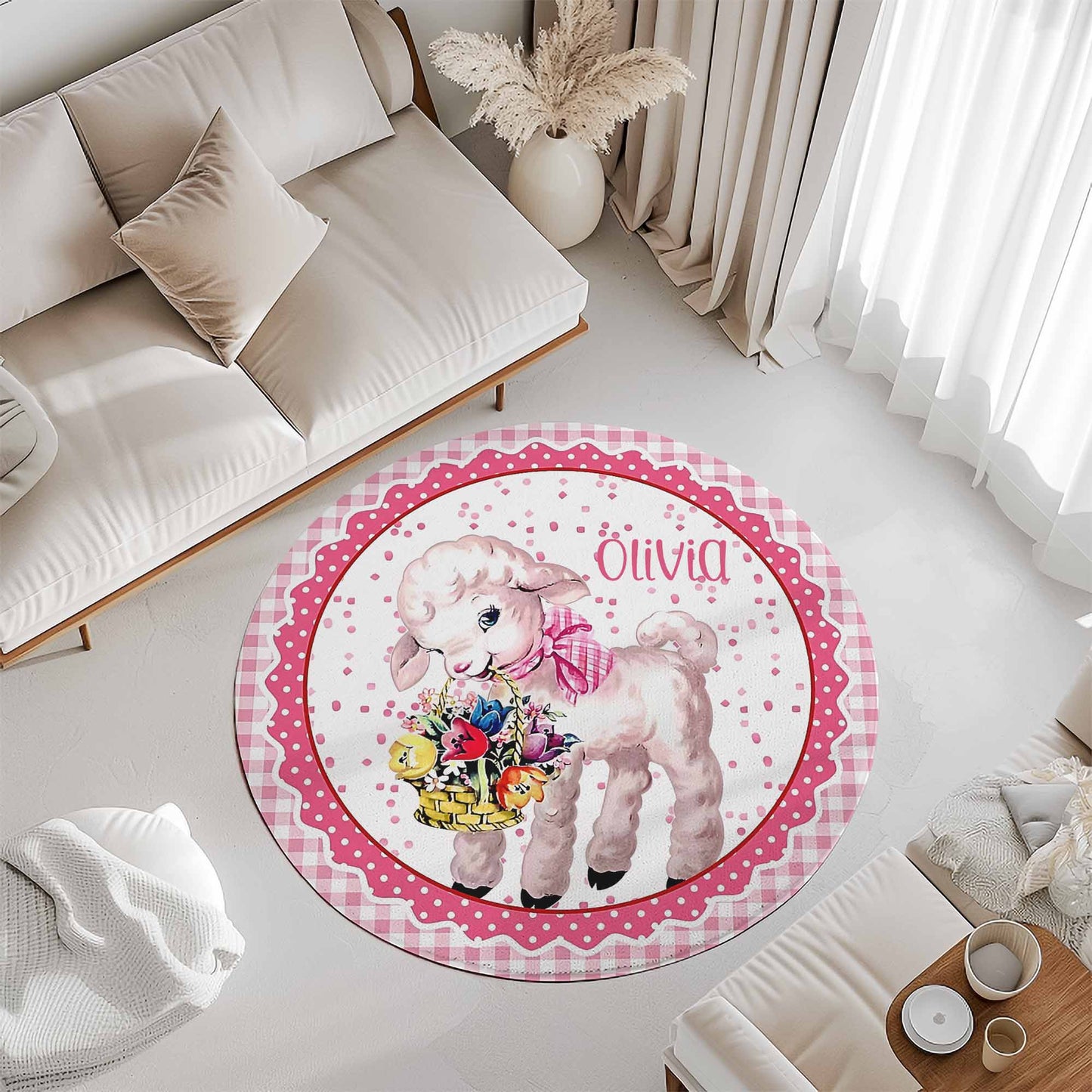 Vintage Sheep Flowers Round Rug