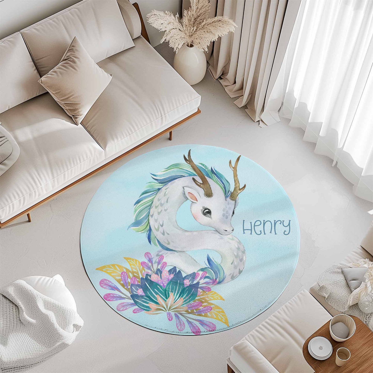 Baby Dragon Floral Round Rug