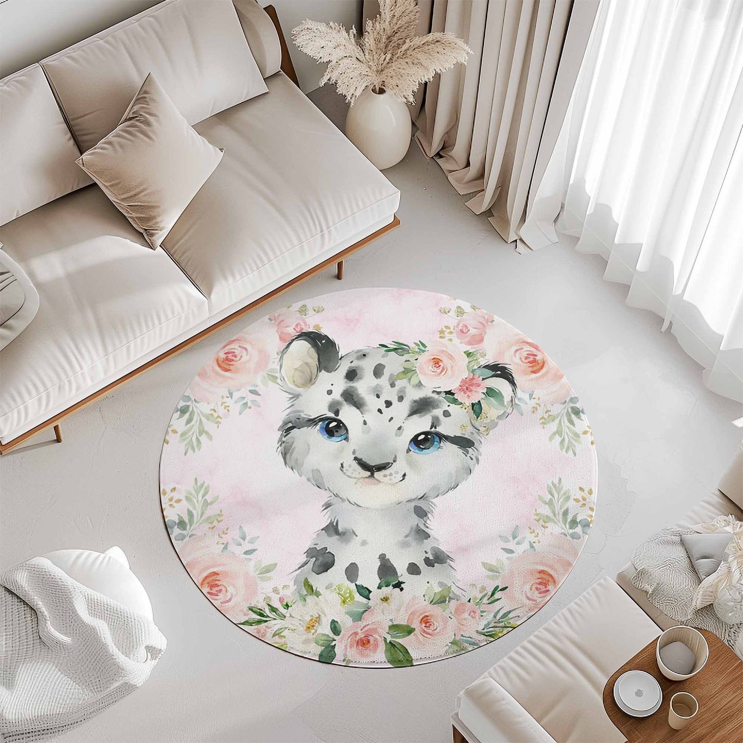 Baby Leopard Rose Floral Round Rug